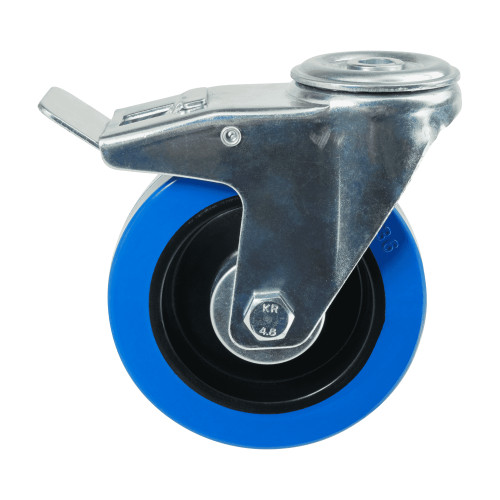 Braked Bolt Hole Blue Elastic Industrial Castors