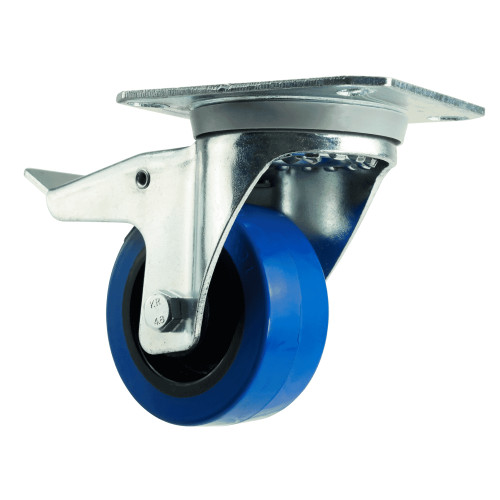 Braked Top Plate Blue Elastic Industrial Castors