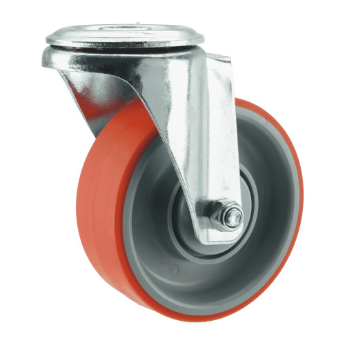 Bolt Hole Red PU Industrial Castors