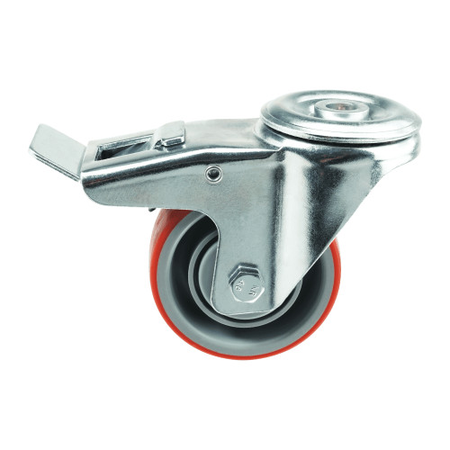 Braked Bolt Hole Red PU Industrial Castors